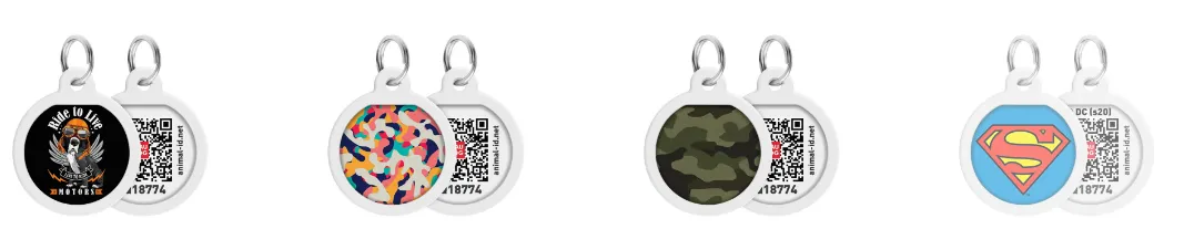 0625 Адресник металевий WAUDOG Smart ID з QR паспортом, малюнок в асорт., круг, Д 25мм