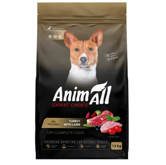 Сухий корм Animall для собак середніх порід з індичкою та ягням 1кг