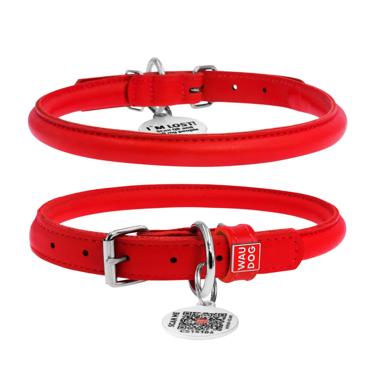 22413 Нашийник WAUDOG GLAMOUR з QR паспортом, круглий, Д 8мм, Дов. 25-33 червоний