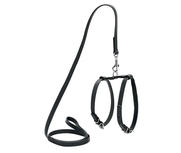 33991 Шлея з повідцем для собак шкіряна WAUDOG Glamour, Ш 9мм, А 20-30см, В 30-40см чорний