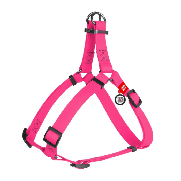 27637 Шлея WAUDOG Waterproof водостійка, з QR паспортом, метал. фастекс XS Ш 15мм Д 30-39см рожева