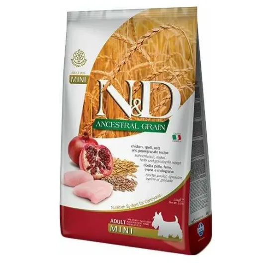 Farmina Dog N&D Low Grain Chicken&Pomegranate Adult Mini з куркою та гранатом для малих порід 7кг 35073 — фото, характеристики, купити в «Живий Куток»