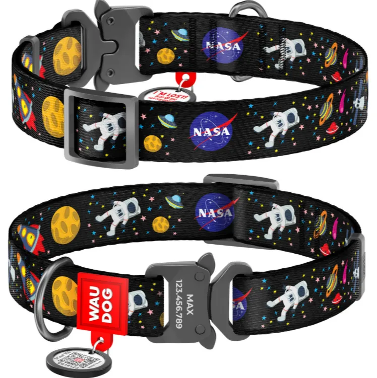 4508-0148 Нашийник WAUDOG Nylon з QR паспортом, малюнок "NASA 21" метал. фастекс XL Ш 25мм Д 37-58см
