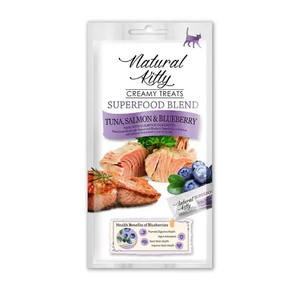 Крем-снек для котів Natural Kitty Creamy Treats Tuna with Salmon & Blueberry тунець з лососем & чорниця 4*12г OTU15402