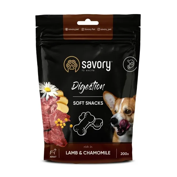 М'які ласощі Savory для покащення травлення собак, ягня/ромашка 200g 31348