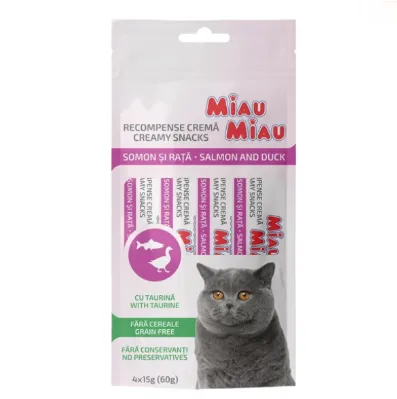 Miau Miau Salmon and Duck крем-паста для котів з лососем та качкою 4*15г