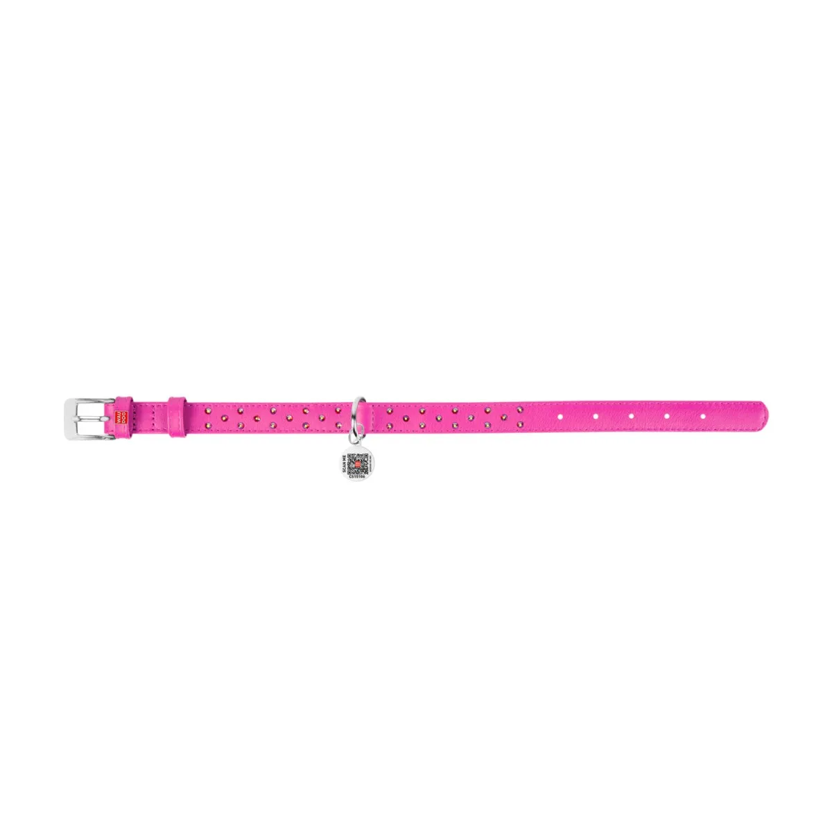 32527 Нашийник WAUDOG Glamour з QR-паспортом шкіряний з клей. стразами Ш 9мм Д 19-25см рожевий