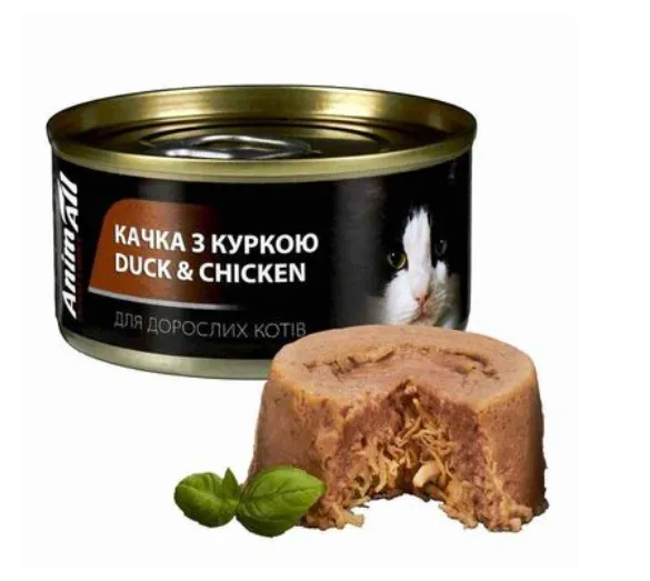 Animall вологий корм для котів, качка з куркою 80г