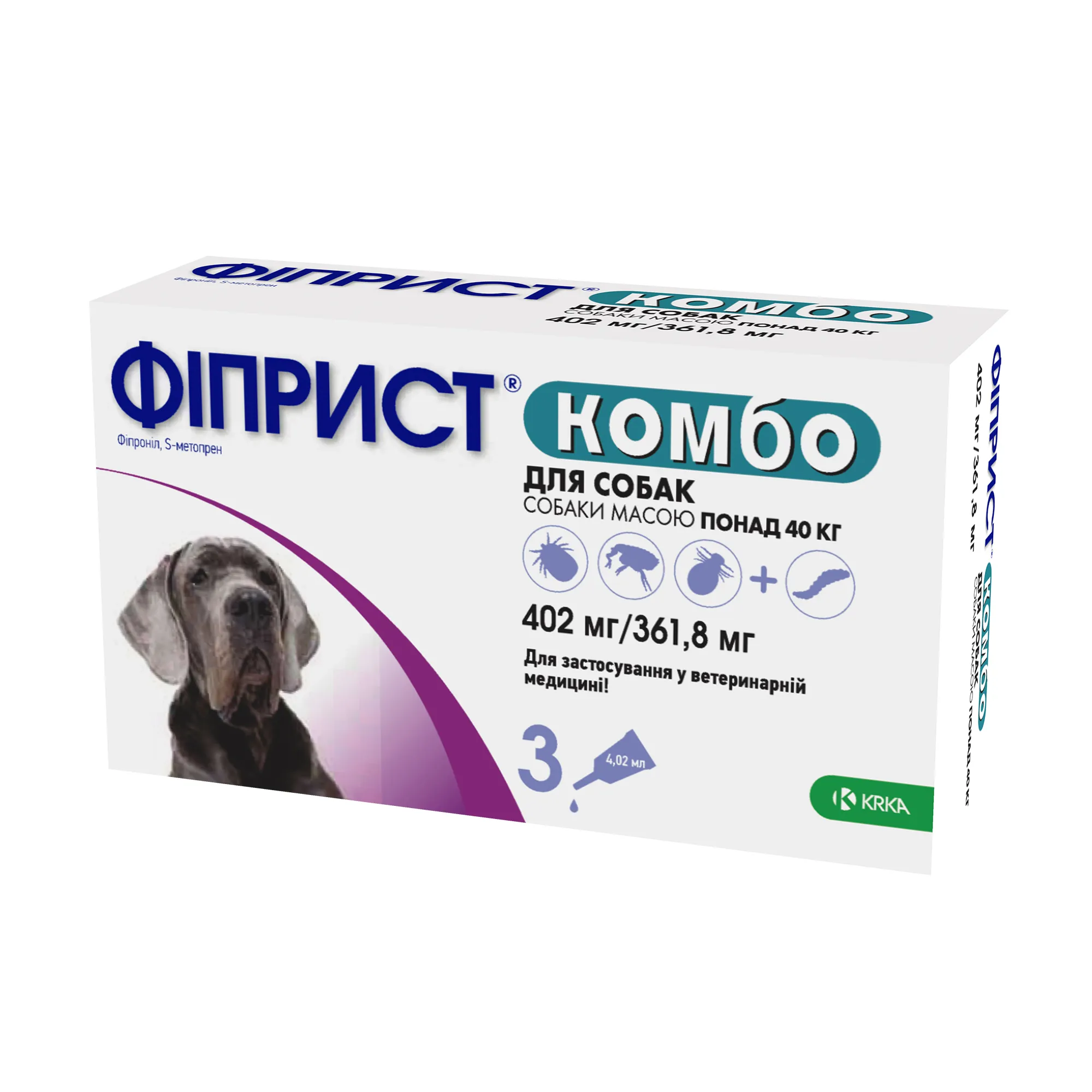 KRKA Фіприст Комбо для собак більше 40 кг, 3 х 4,02 мл