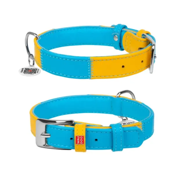 201-4020 Нашийник WAUDOG Glamour шкіряний, з QR паспортом, малюнок "Colors of freedom" M Ш 20мм Д 30-39см