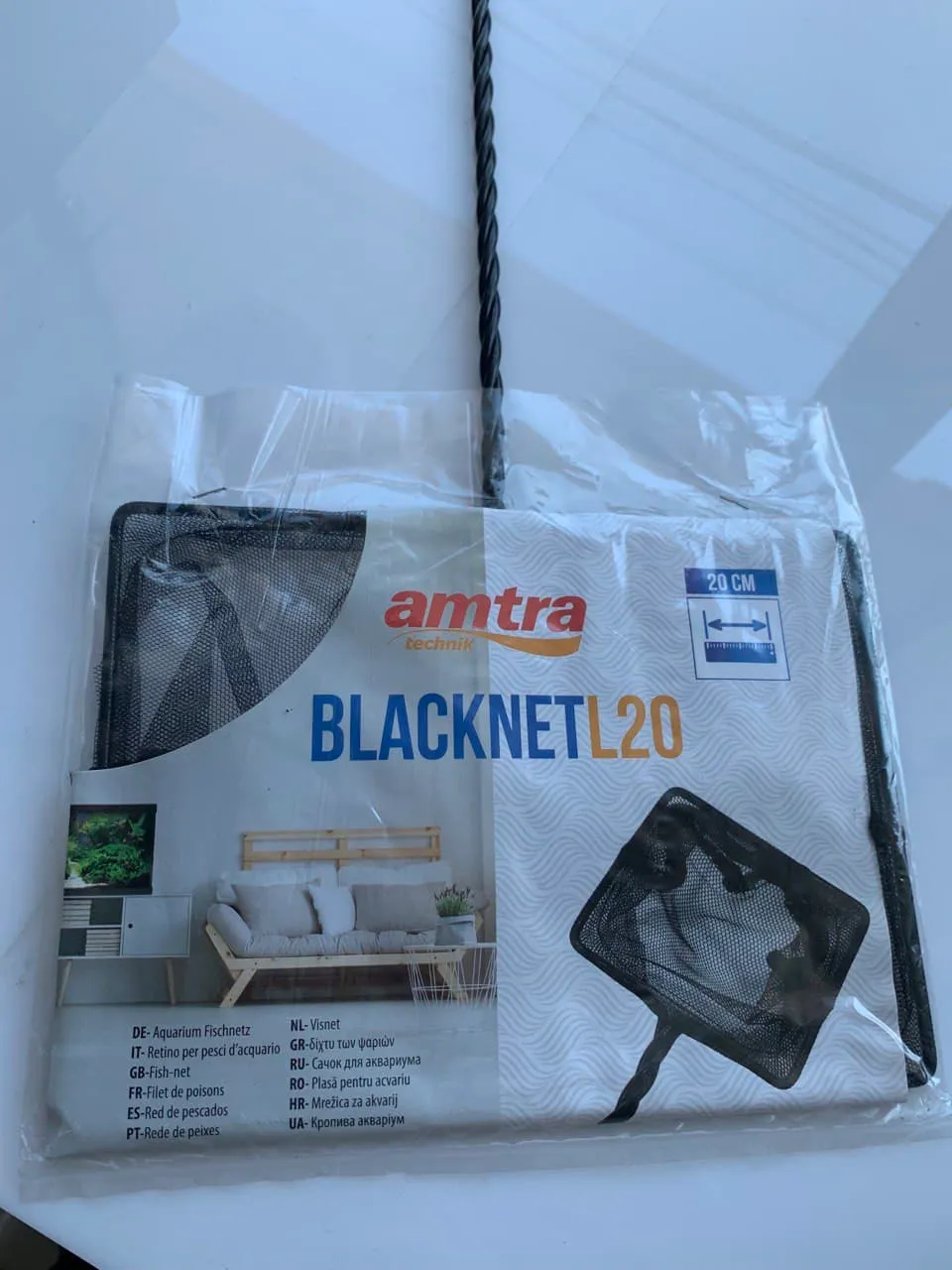 Сачок Amtra, чорний, з довгою ручкю 8", 20*14см
