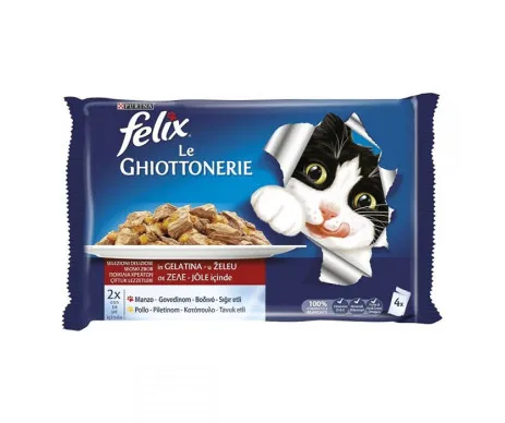 Felix Sensations Яловичина/курка шматочки в желе 4х85г