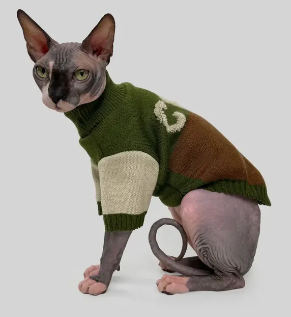 Светр для котів в'язаний CAT коричневий хакі 3 SC-11/3