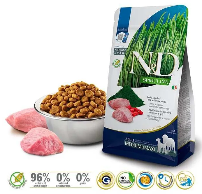 Farmina Dog N&D Grain Free Spirulina Lamb Adult Medium&Maxi з ягням, спіруліною та ягодами годжі 1kg 41081