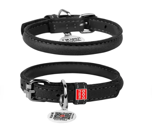 00391 Нашийник WAUDOG Soft з QR паспортом, шкіряний, Д 10см Дов 33-41см, чорний