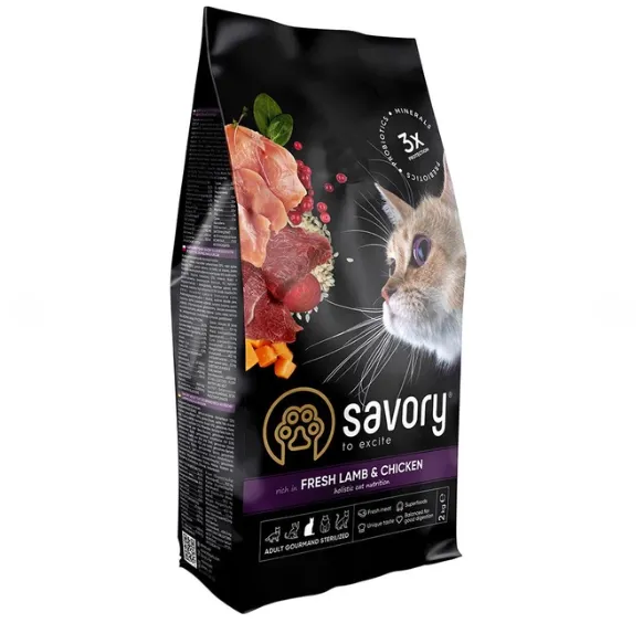 Savory сухий корм для стерилізованих котів ягня/курка 2кг 30112