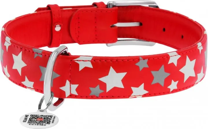 35863 Нашийник "WAUDOG GLAMOUR" з візерунком "Зірочка" (ширина 20мм, довжина 30-39см) червоний