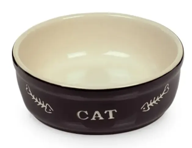 Н 73355 Миска керамічна для котів CAT чорно-бежева 22.0см 260мл