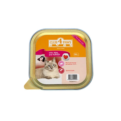 Клуб 4 Лапи паштет для котів (телятина&індичка), 100 г