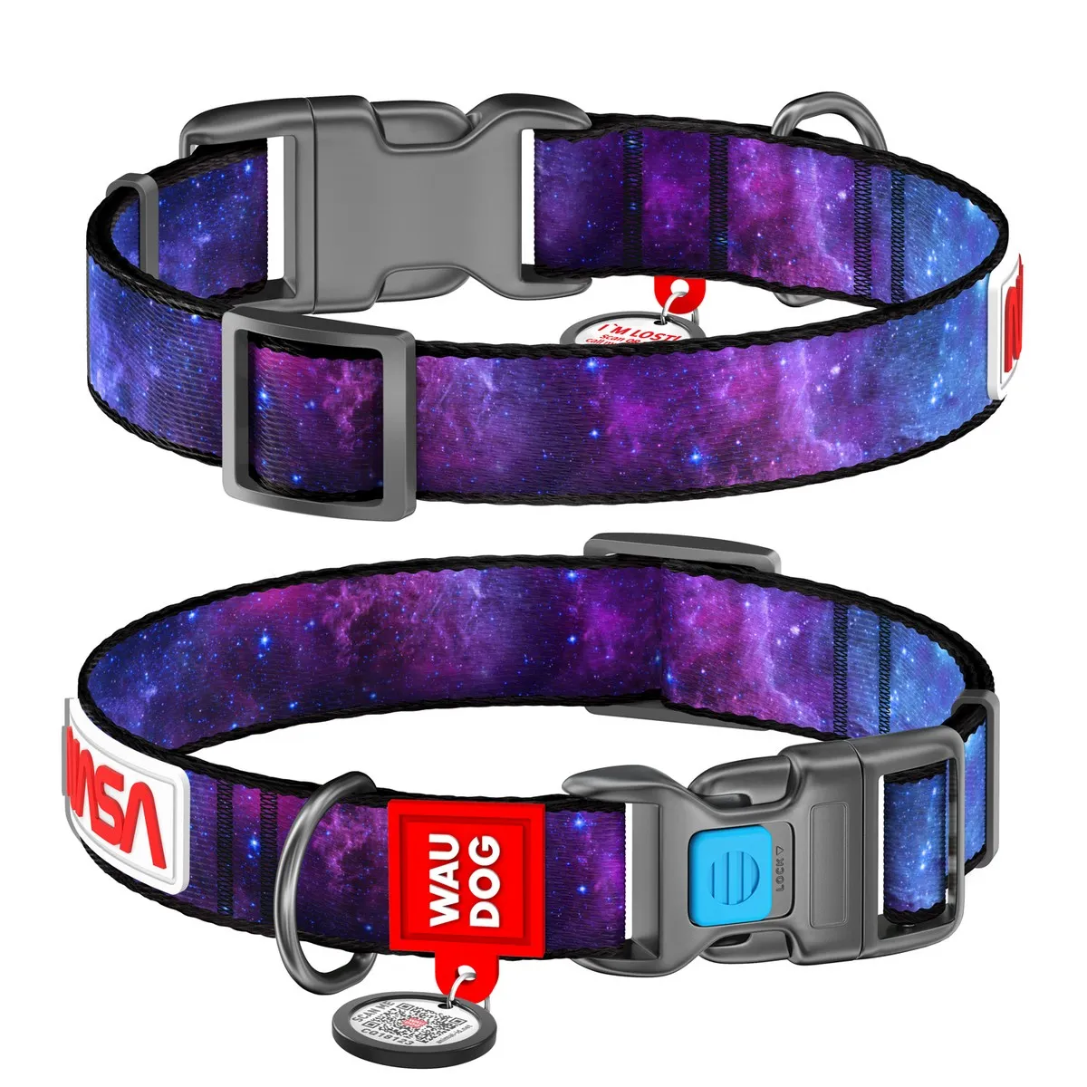Нашийник WAUDOG Nylon з QR-паспортом, пласт. фастекс, малюнок "NASA21" М Ш 20мм, Д 24-40см 4502-0148