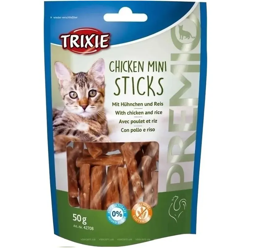 42708 Ласощі для котів Trixie Premio Chicken Mini Sticks курка, рис 50г