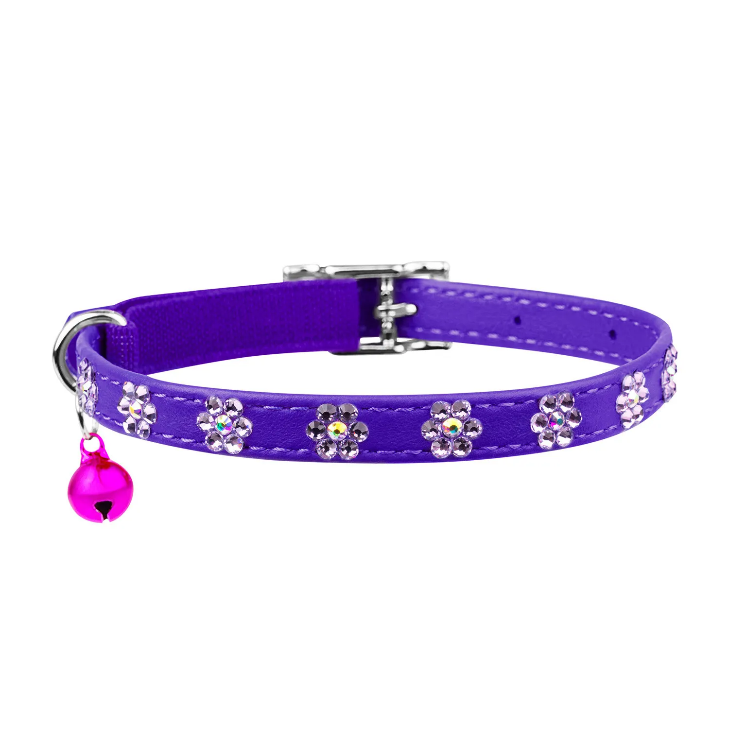 32029 Нашийник "CoLLaR GLAMOUR" з клей.стразами "Квітка" (шир.20мм, довж.30-39см) фіолетовий