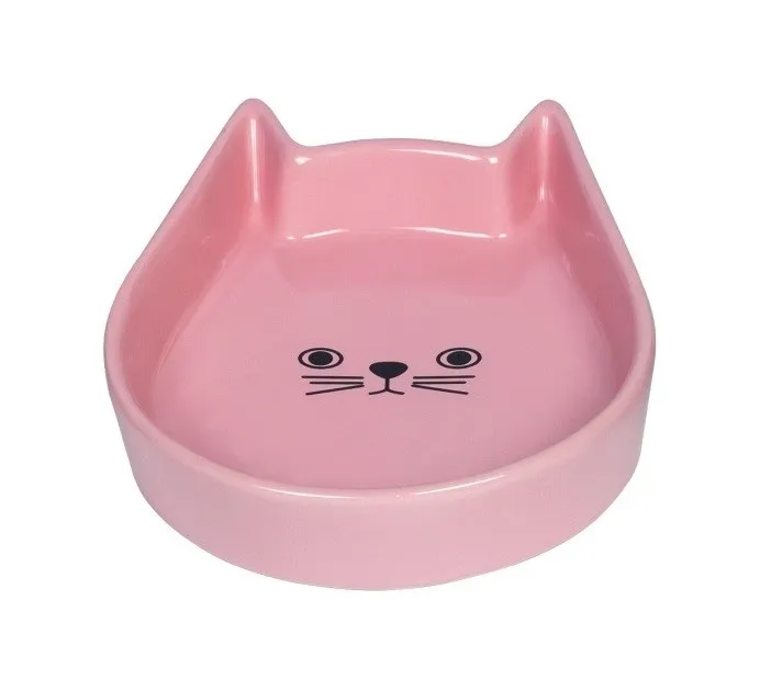 Н 73762 Миска керам.- плоска  для котів "Kitty Face" рожева 13*16*3 см