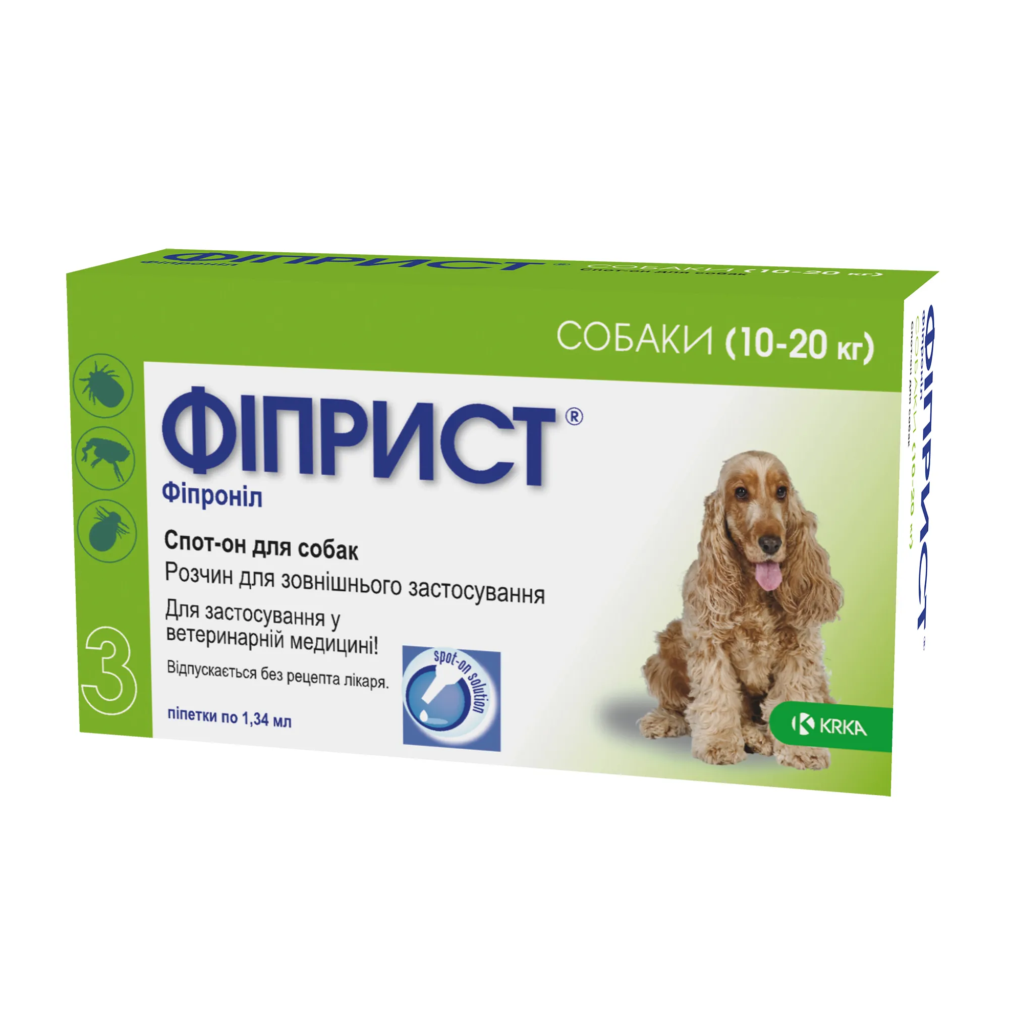 KRKA Фіприст спот-он для собак 10-20 кг, 3 х 1,34 мл