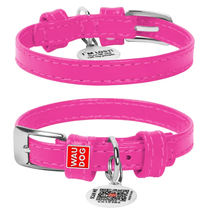 32567 Нашийник WAUDOG Glamour з QR паспортом, шкіряний, без прикрас Ш 12мм Д 21-29см рожевий — фото, характеристики, купити в «Живий Куток»