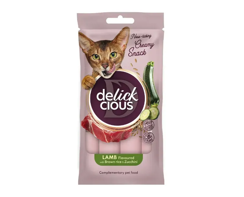 Delickcios Кремові ласощі для котів ягня, рис та цукіні 4*15г