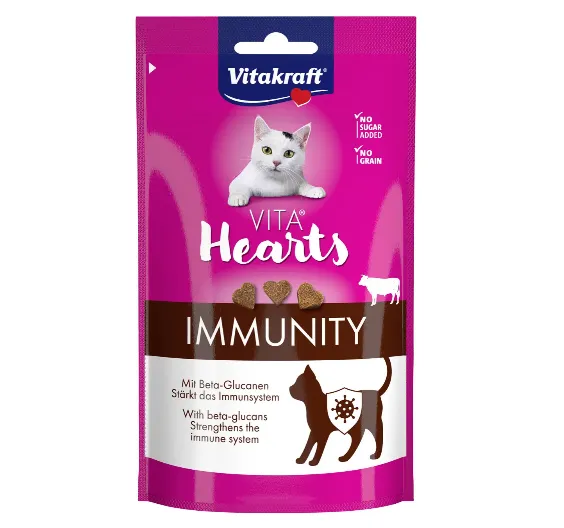 Ласощі для котів Vitakraft Hearts Immunity з яловичиною та бета-глюканами, 40г 41300