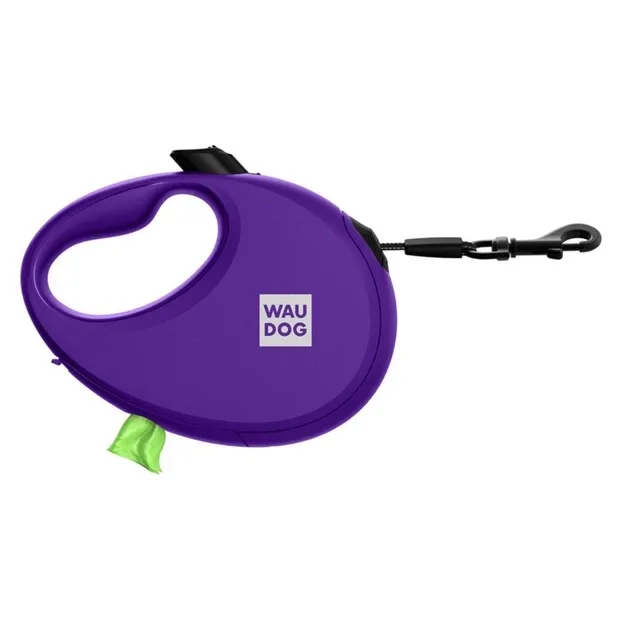 26279 Повідець-рулетка WAUDOG R-leash з контейнером для пакетів, світловідбив. стрічка S до 12кг, 3м фіолетова