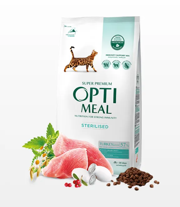Optimeal+ для стерилізованих котів індичка, овес 1,5кг