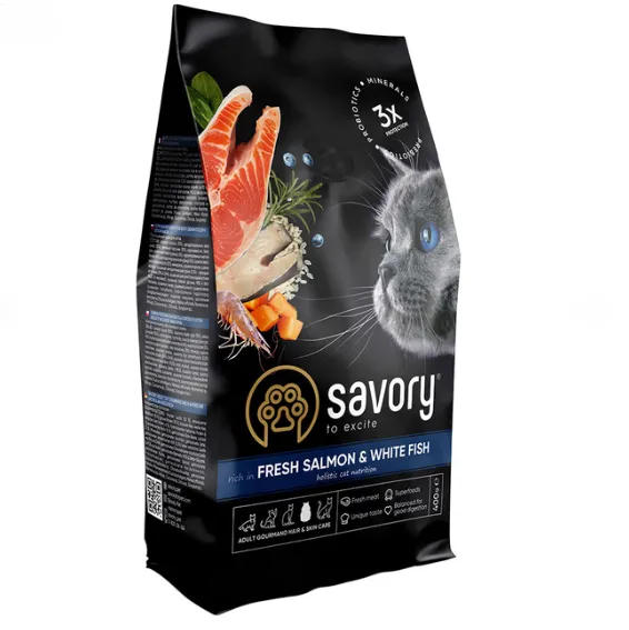 Savory сухий корм для довгошерстних котів лосось/біла риба 0.4кг 30013