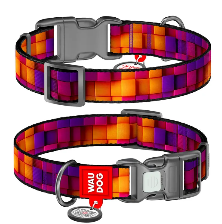 282-4057 Нашийник WAUDOG Nylon з QR паспортом, малюнок "Куби 3Д", пласт. фастекс L Ш 25мм Д 33-49см