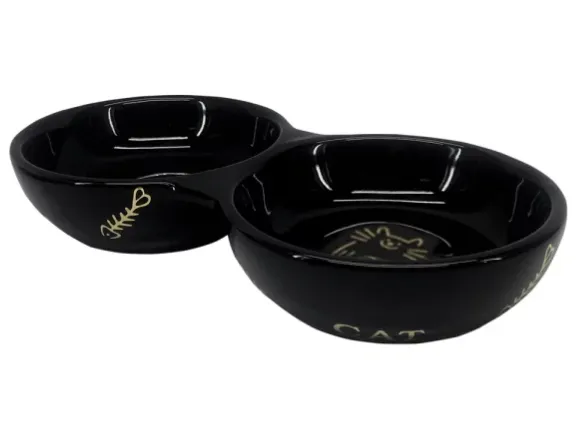 Н 82348 Миска керамічна для кота подвійна "Golden Fish Bone" 22*4cм 2*130мл