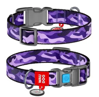4709 Нашийник WAUDOG Nylon з малюнком "Фіолетовий камо" (ширина 15 мм, довжина 23-35 см)