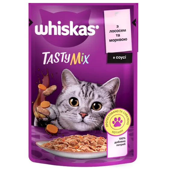 Віскас пауч Tasty Mix лосось, морква 85г