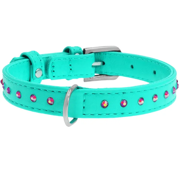 327713 Нашийник WAUDOG Glamour з QR-паспортом, з клей. стразами Ш 15мм Д 27-36см ментоловий