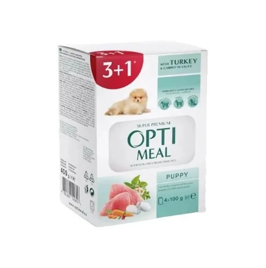 Optimeal пауч 100г для цуценят індик та морква в соусі (3+1)