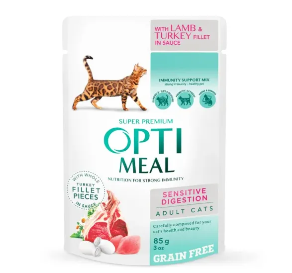 Optimeal+ пауч 85г ягня/індик Чутливе травлення (3+1)