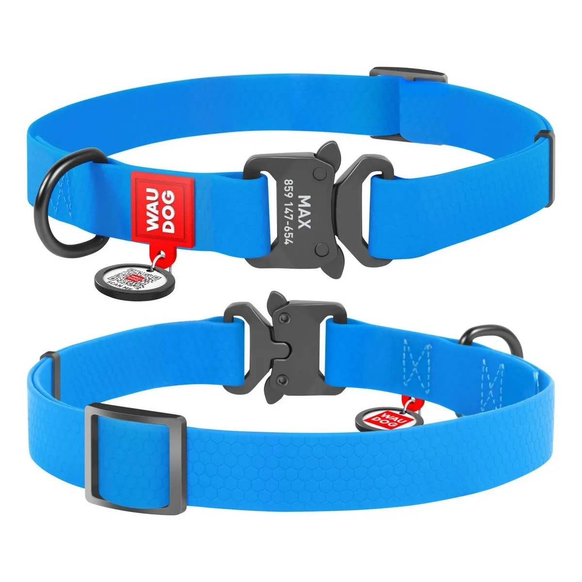 27862 Нашийник WAUDOG Waterproof, водостійкий, металічна пряжка-фастекс (ширина 25 мм, довжина 31-49 см) блакитний