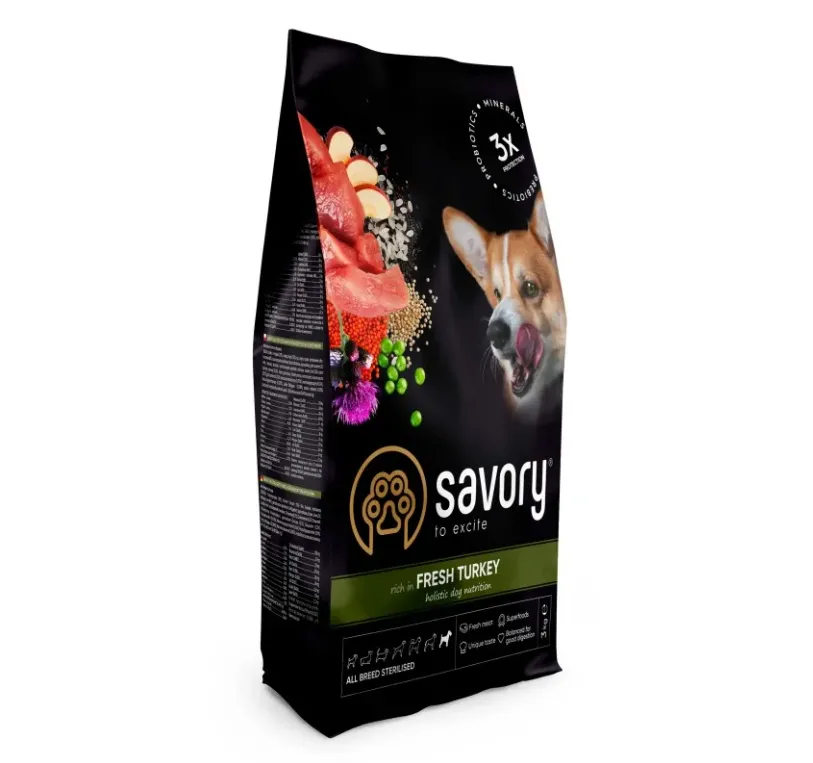 Savory сухий корм для стерилізованих собак усіх порід індичка 1кг 31515
