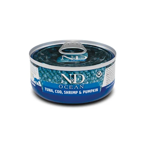 Farmina Cat N&D Grain Free Ocean Tuna Cod Shrimp&Pumpkin Adult з тунцем, креветкою та гарбузом для дорослих котів 70г 01997