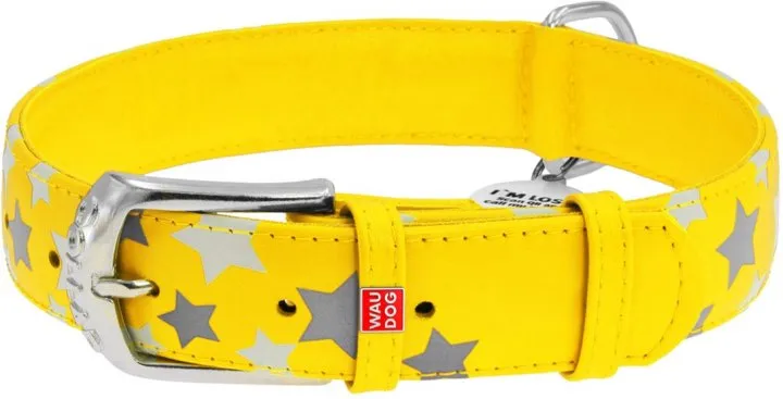 35868 Нашийник "WAUDOG GLAMOUR" з візерунком "Зірочка" світлонакопичувальний (ширина 20мм, довжина 30-39см) жовтий