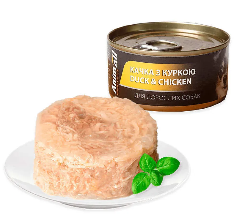Корм вологий Animall для собак качка з куркою в желе 85г