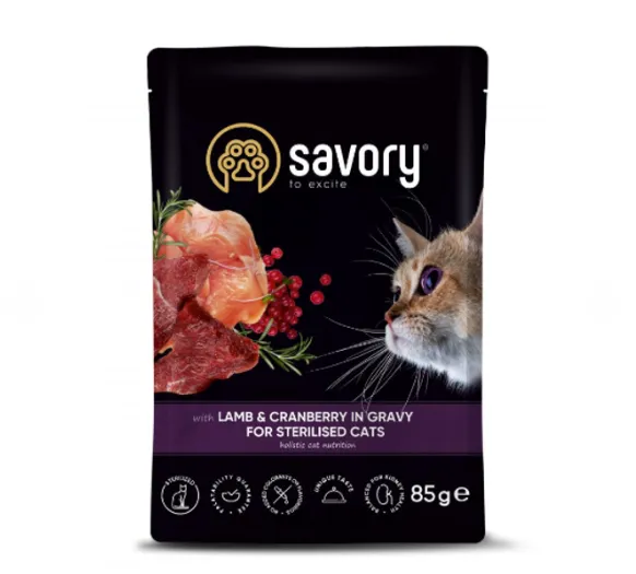 Savory Cat Pouch Sterilised Lamb & Cranberry ягня & журавлина для стерилізованих 85г 20093