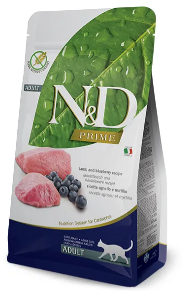 Farmina Cat N&D Grain Free Prime Lamb&Blueberry Adult з ягням та чорницею для дорослих котів 1кг 24961