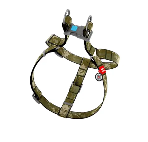 331-4026 Шлея WAUDOG Nylon з QR паспортом, малюнок "Мілітарі", пласт. фастекс М Ш 20мм А=B 50-80см