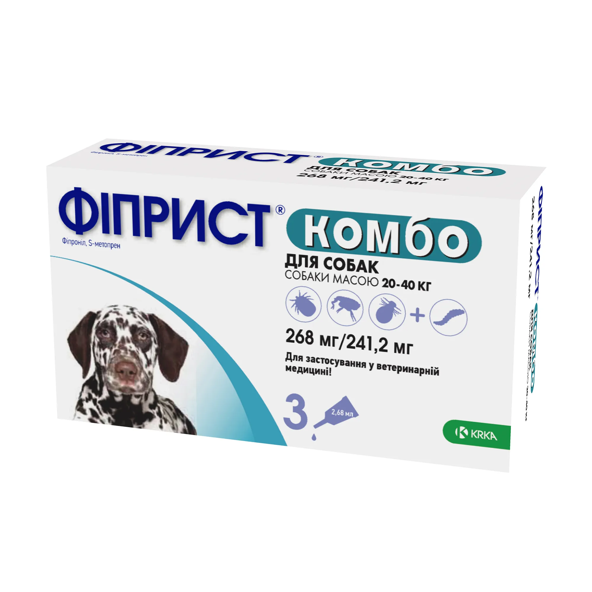 KRKA Фіприст Комбо для собак 20-40 кг, 3 х 2,68 мл